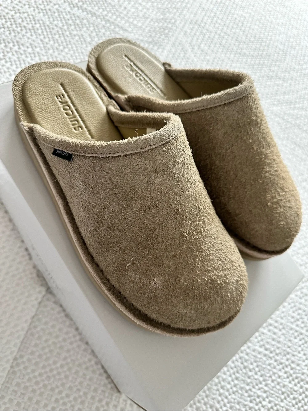 Suicoke Suede Slip-On Mule in Tan Beige